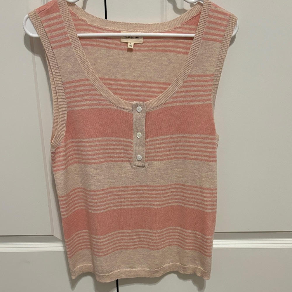 Striped Pink and Cream Sleeveless Top